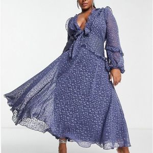 ASOS DESIGN Curve jacquard dot ruffle midi dress